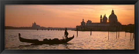 Framed Silhouette of a gondola in a canal at sunset, Santa Maria Della Salute, Venice, Italy Print