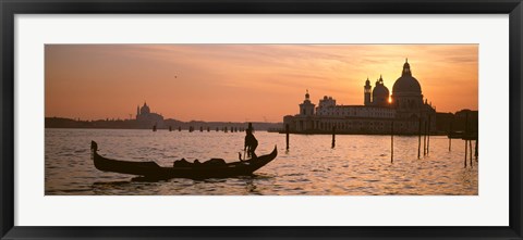 Framed Silhouette of a gondola in a canal at sunset, Santa Maria Della Salute, Venice, Italy Print