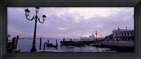 Framed Gondolas in canal with a church in the background, Sana Maria Della Salute, Grand Canal, Venice, Italy Print