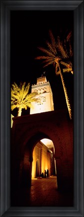 Framed Low angle view of a mosque lit up at night, Koutoubia Mosque, Marrakesh, Morocco Print