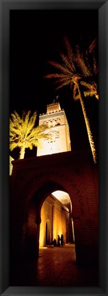 Framed Low angle view of a mosque lit up at night, Koutoubia Mosque, Marrakesh, Morocco Print