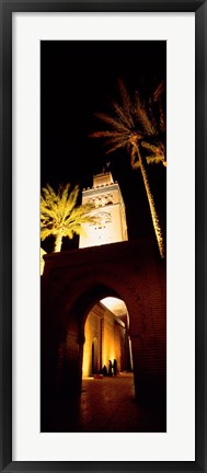 Framed Low angle view of a mosque lit up at night, Koutoubia Mosque, Marrakesh, Morocco Print