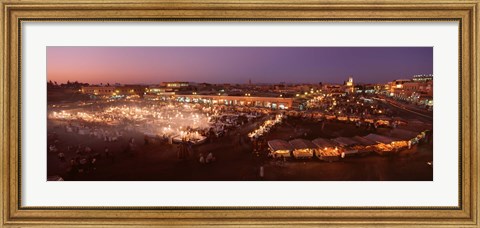 Framed High angle view of a market lit up at dusk, Djemaa El Fna, Medina Quarter, Marrakesh, Morocco Print