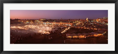 Framed High angle view of a market lit up at dusk, Djemaa El Fna, Medina Quarter, Marrakesh, Morocco Print