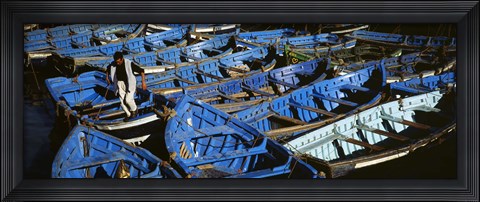 Framed High angle view of boats docked at a port, Essaouira, Morocco Print