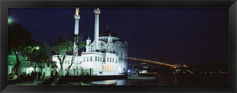 Framed Ortakoy Mosque at night, Bosphorus Bridge, Istanbul, Turkey Print