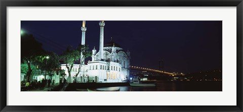 Framed Ortakoy Mosque at night, Bosphorus Bridge, Istanbul, Turkey Print