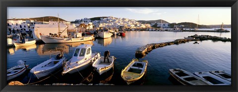 Framed Boats at the dock in the sea, Paros, Cyclades Islands, Greece Print