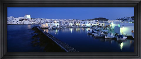 Framed Buildings lit up at night, Paros, Cyclades Islands, Greece Print