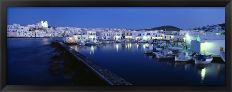 Framed Buildings lit up at night, Paros, Cyclades Islands, Greece Print