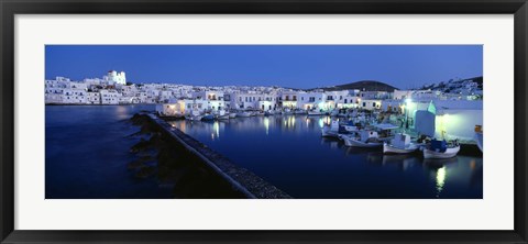 Framed Buildings lit up at night, Paros, Cyclades Islands, Greece Print