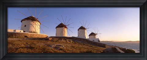 Framed Low angle view of traditional windmills, Mykonos, Cyclades Islands, Greece Print