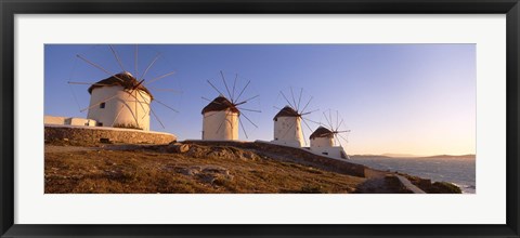 Framed Low angle view of traditional windmills, Mykonos, Cyclades Islands, Greece Print