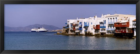 Framed Buildings at the waterfront, Mykonos, Cyclades Islands, Greece Print