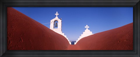 Framed Low angle view of a bell tower of a church, Mykonos, Cyclades Islands, Greece Print