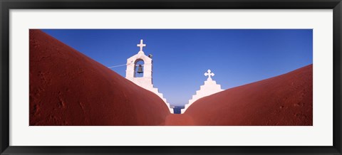 Framed Low angle view of a bell tower of a church, Mykonos, Cyclades Islands, Greece Print