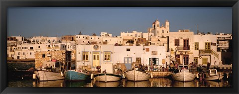 Framed Boats at the waterfront, Paros, Cyclades Islands, Greece Print