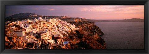 Framed Aerial view of town, Santorini, Greece Print