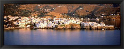 Framed Buildings at the waterfront, Andros, Cyclades Islands, Greece Print