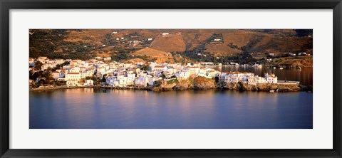 Framed Buildings at the waterfront, Andros, Cyclades Islands, Greece Print