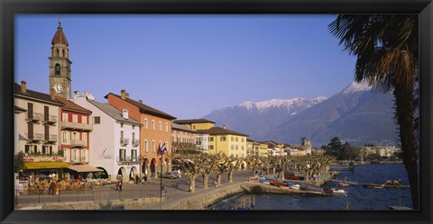 Framed Buildings at the waterfront, Lake Maggiore, Ascona, Switzerland Print