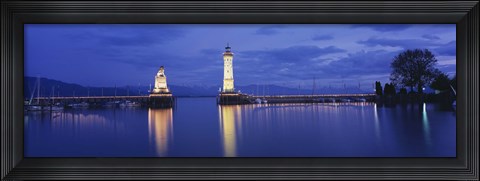 Framed Germany, Lindau, Reflection of Lighthouse in the lake Constance Print