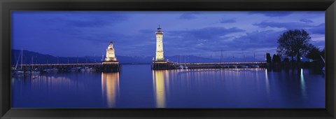 Framed Germany, Lindau, Reflection of Lighthouse in the lake Constance Print