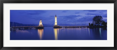 Framed Germany, Lindau, Reflection of Lighthouse in the lake Constance Print