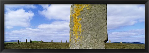 Framed Yellow markings on a pillar in the Ring Of Brodgar, Orkney Islands, Scotland, United Kingdom Print