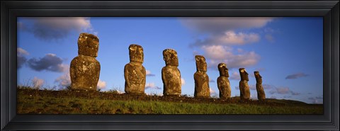 Framed Low angle view of statues in a row, Moai Statue, Easter Island, Chile Print