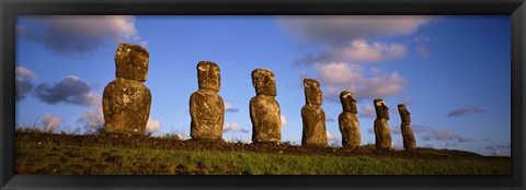 Framed Low angle view of statues in a row, Moai Statue, Easter Island, Chile Print