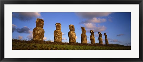 Framed Low angle view of statues in a row, Moai Statue, Easter Island, Chile Print