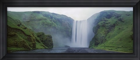 Framed Panoramic View Of A Waterfall, Skogafoss Waterfall, Skogar, Iceland Print