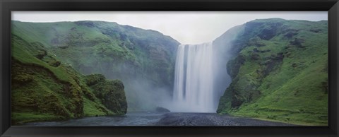 Framed Panoramic View Of A Waterfall, Skogafoss Waterfall, Skogar, Iceland Print