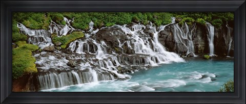 Framed Waterfall In A Forest, Hraunfoss Waterfall, Iceland Print