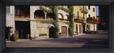 Framed Houses at a road side, Torri Del Benaco, Italy Print