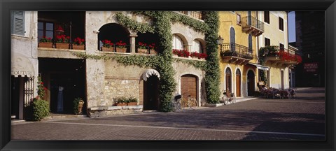 Framed Houses at a road side, Torri Del Benaco, Italy Print