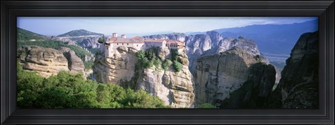 Framed Monastery on the top of a cliff, Roussanou Monastery, Meteora, Thessaly, Greece Print