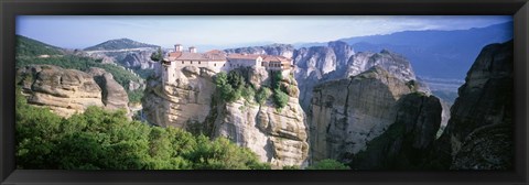 Framed Monastery on the top of a cliff, Roussanou Monastery, Meteora, Thessaly, Greece Print