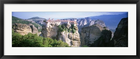 Framed Monastery on the top of a cliff, Roussanou Monastery, Meteora, Thessaly, Greece Print