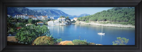 Framed High Angle View Of A Town On The Waterfront, Cephalonia, Greece Print