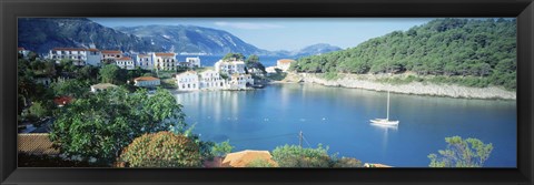 Framed High Angle View Of A Town On The Waterfront, Cephalonia, Greece Print