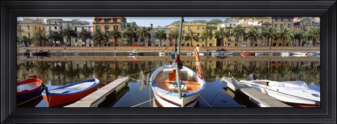 Framed Italy, Sardinia, Bosa, Boats moored on the dock Print