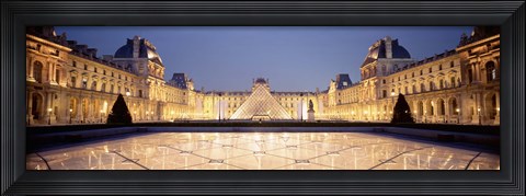 Framed Light Illuminated In The Museum, Louvre Pyramid, Paris, France Print