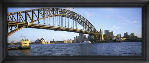 Framed Australia, New South Wales, Sydney, Sydney harbor, View of bridge and city Print
