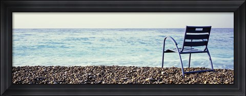 Framed Vacant Chair On The Beach, Nice, Cote De Azur, France Print