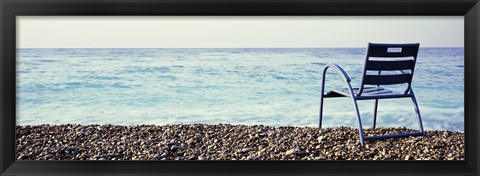 Framed Vacant Chair On The Beach, Nice, Cote De Azur, France Print