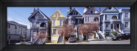 Framed Cars Parked In Front Of Victorian Houses, San Francisco, California, USA Print
