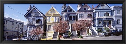 Framed Cars Parked In Front Of Victorian Houses, San Francisco, California, USA Print