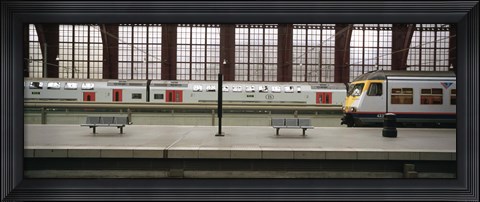 Framed Trains at a railroad station platform, Antwerp, Belgium Print